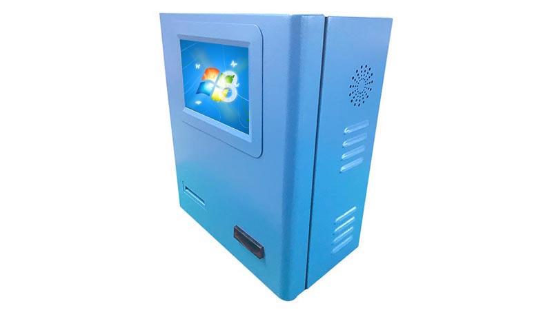 Wall mounted payment kiosk with blue powder coated in bank-1