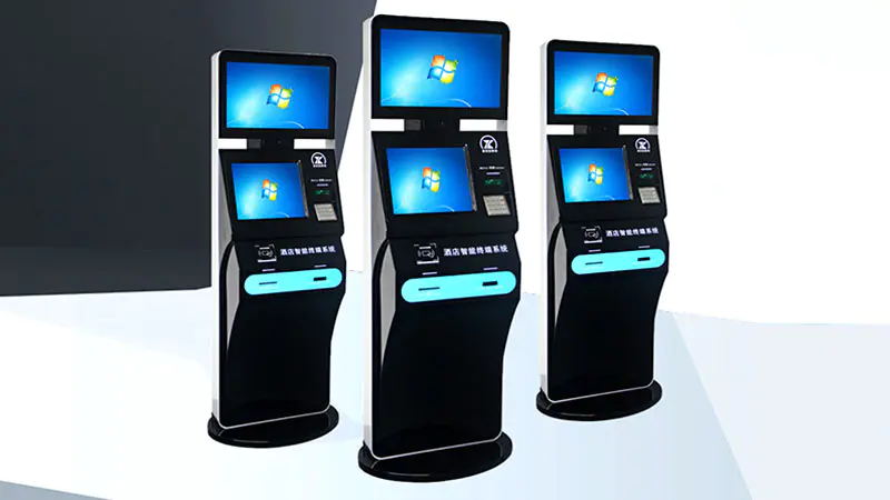 led hotel check in kiosk with barcode scanner in hotel