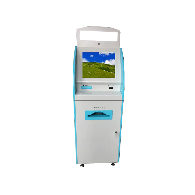 Touch screen internet patient self check in kiosk for line up in hospital with coin operated and metal key board