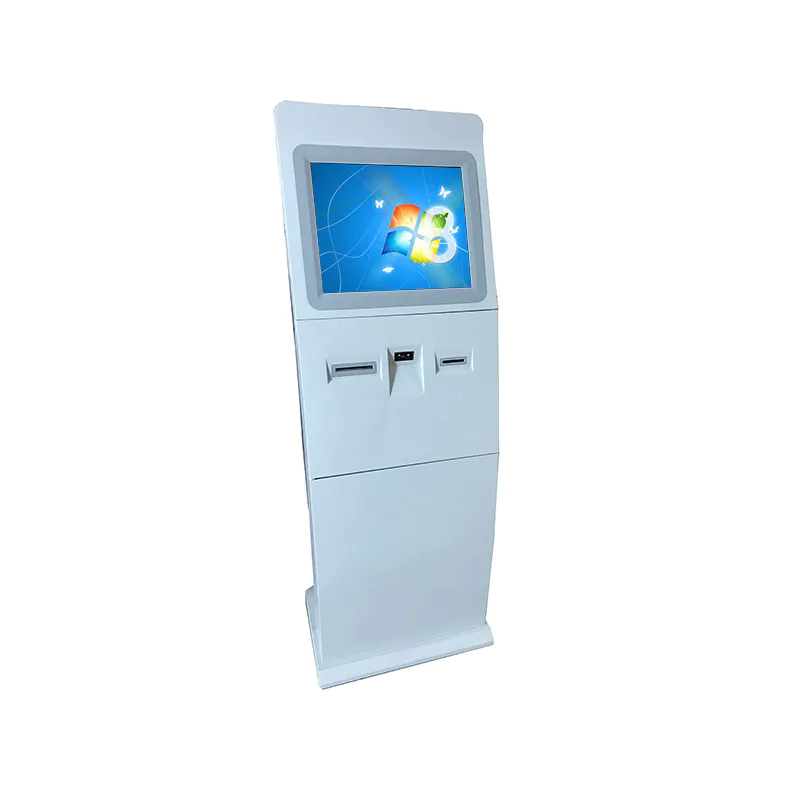 Floor standing touch screen information kiosk with bar code reader