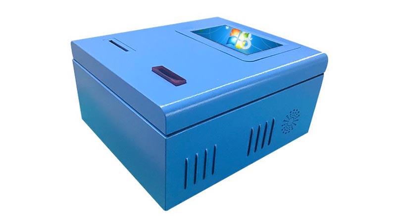 Wall mounted payment kiosk with blue powder coated in bank-3