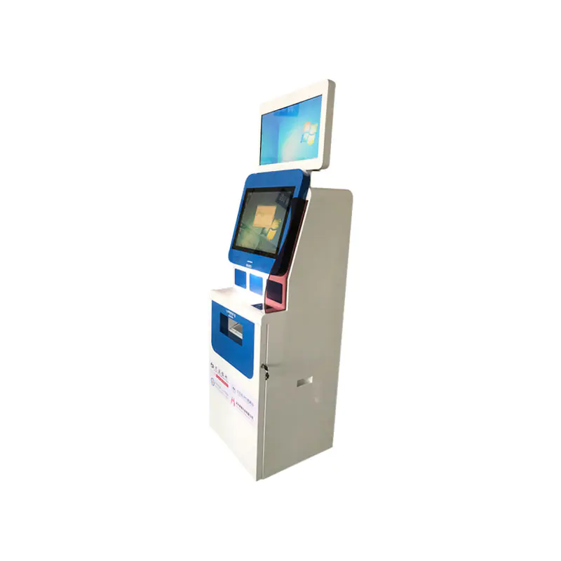 Dual screen Kiosk with A4 printer ID card reader QR card reader in hospital