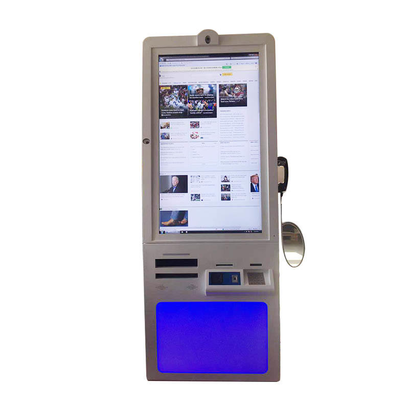 Customized 46 inch self service kiosk with card reader, PINpad, camera, finger printer and speaker in hospital