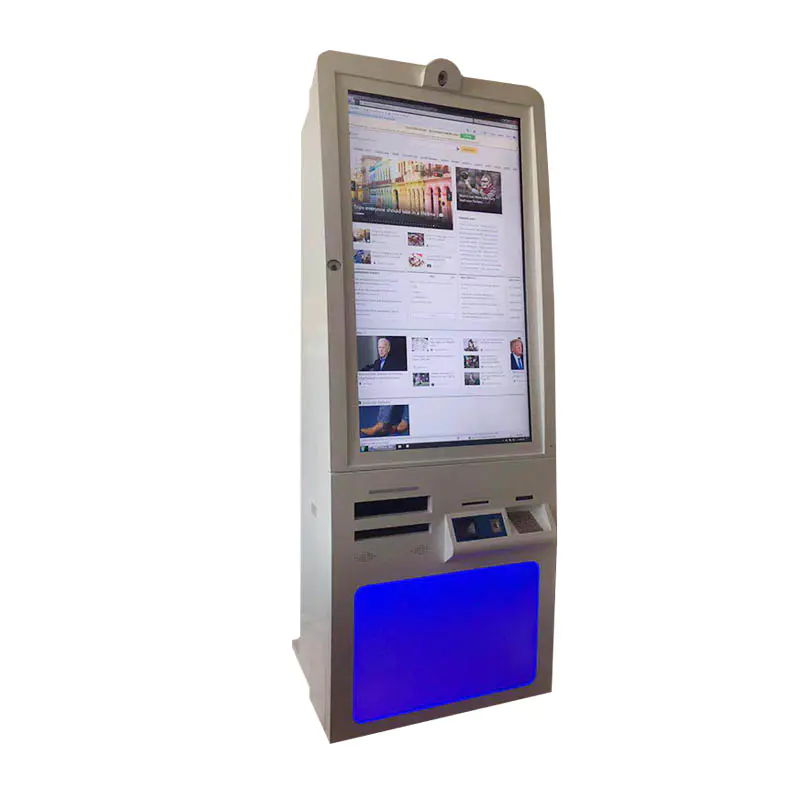 Customized 46 inch self service kiosk with card reader, PINpad, camera, finger printer and speaker in hospital