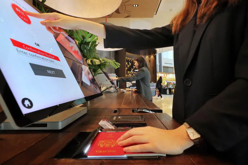 convenient hotel self check in kiosk with barcode scanner in hotel