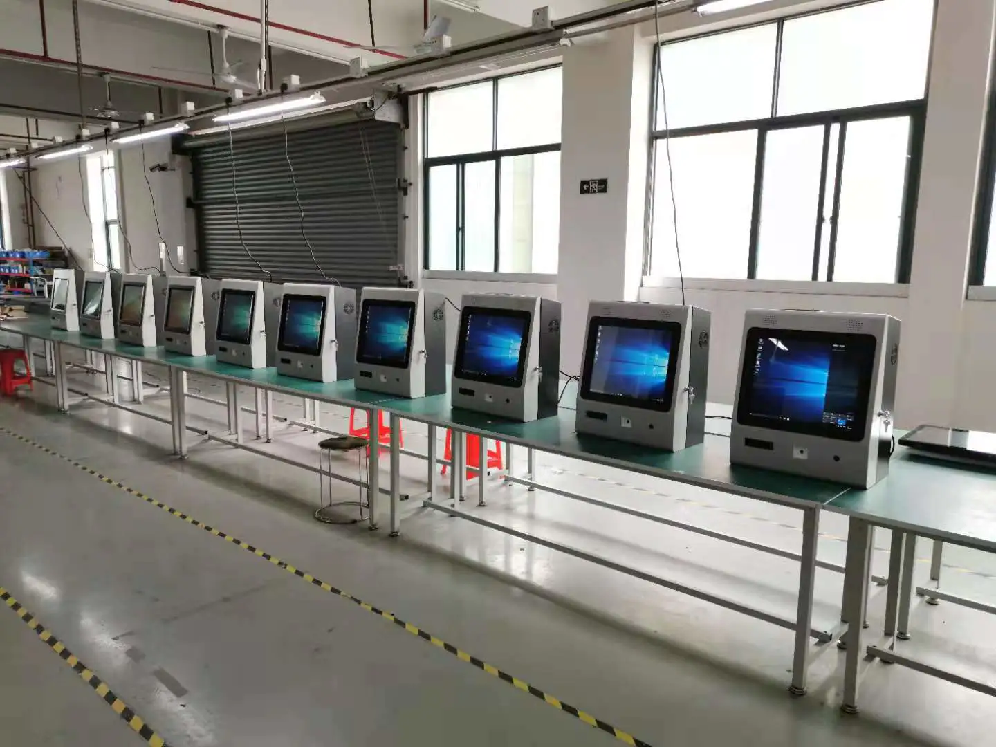 floor standing interactive information kiosk with qr code scanning in airport