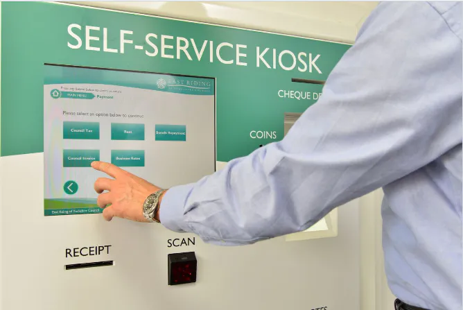 self service pay kiosk keyboard in bank