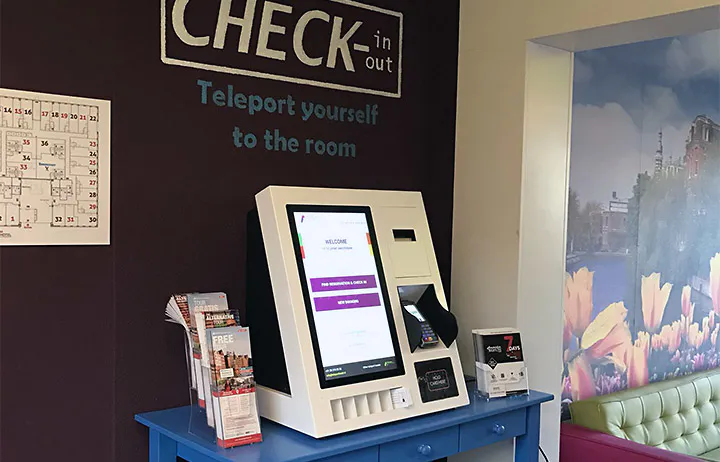 led hotel check in kiosk with card reader in villa