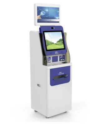 Dual screen report printing Kiosk with A4 printer ID card reader QR card reader in hospital